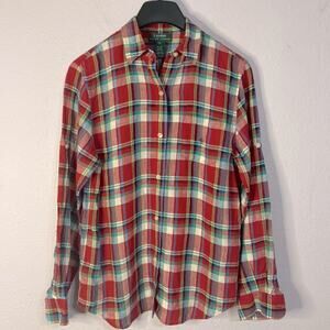 Lauren Ralph Lauren Women 100% Linen Multi Plaid Pattern Button Down Shirt Sz S